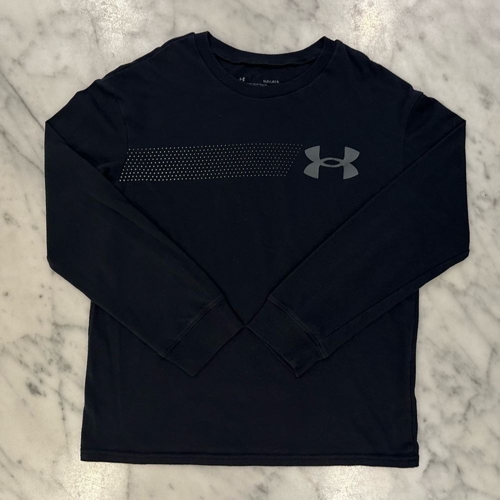 UNDER ARMOUR Black Cotton Long Sleeve Tee - Youth Large